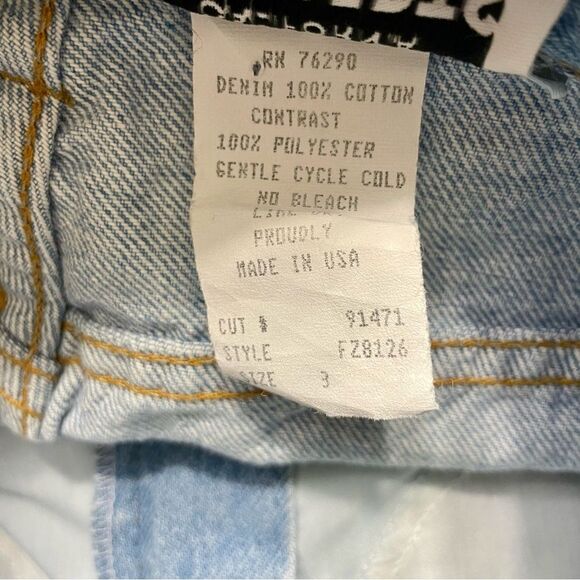 California Concepts Vintage High Rise Mom Denim Shorts with Floral Fabric Trim - Picture 5 of 5